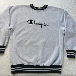 Champion Vintage 90's Reverse Weave Gray & Black Spellout Crewneck Sweatshirt